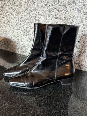 Ferragamo Steampunk Black Patent Leather Ankle Boots - Women 7.5